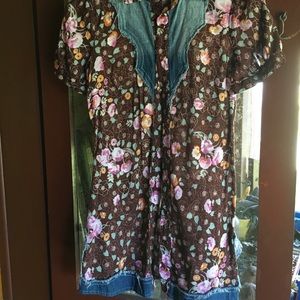Free People Western Floral Print/Denim Top Size 0